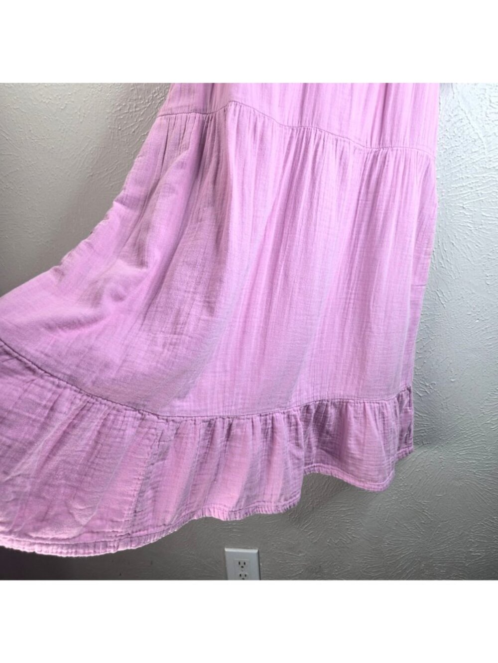 Pact Organic Cotton Gauze Mini Dress Purple Lilac Tiered Pocket Coastal Summer L - Picture 6 of 11